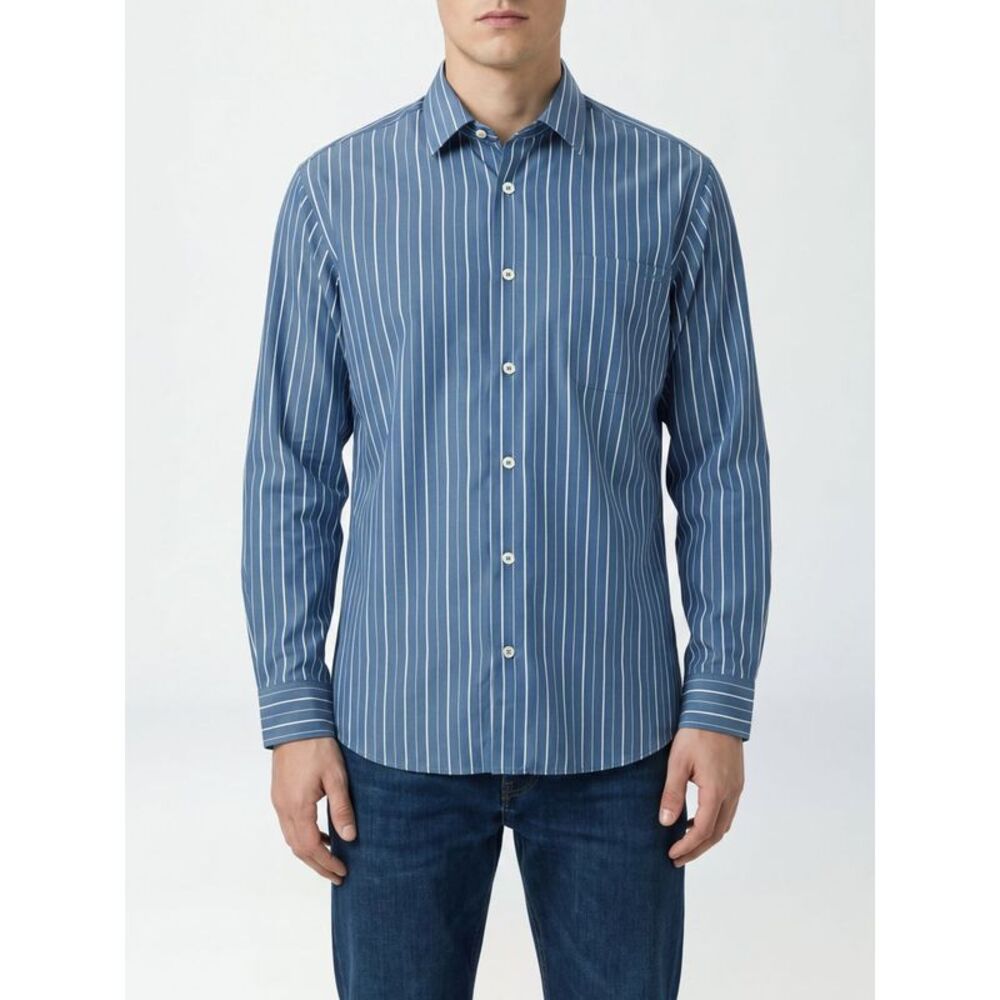 A.P.C. Men Striped Cotton Shirt A.P.C. With French Collar And Patch Pocket